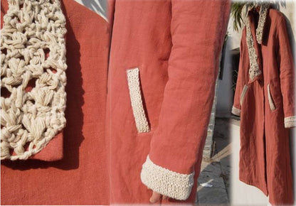 edoa Hand Chrochet Decorated Maxi Coat