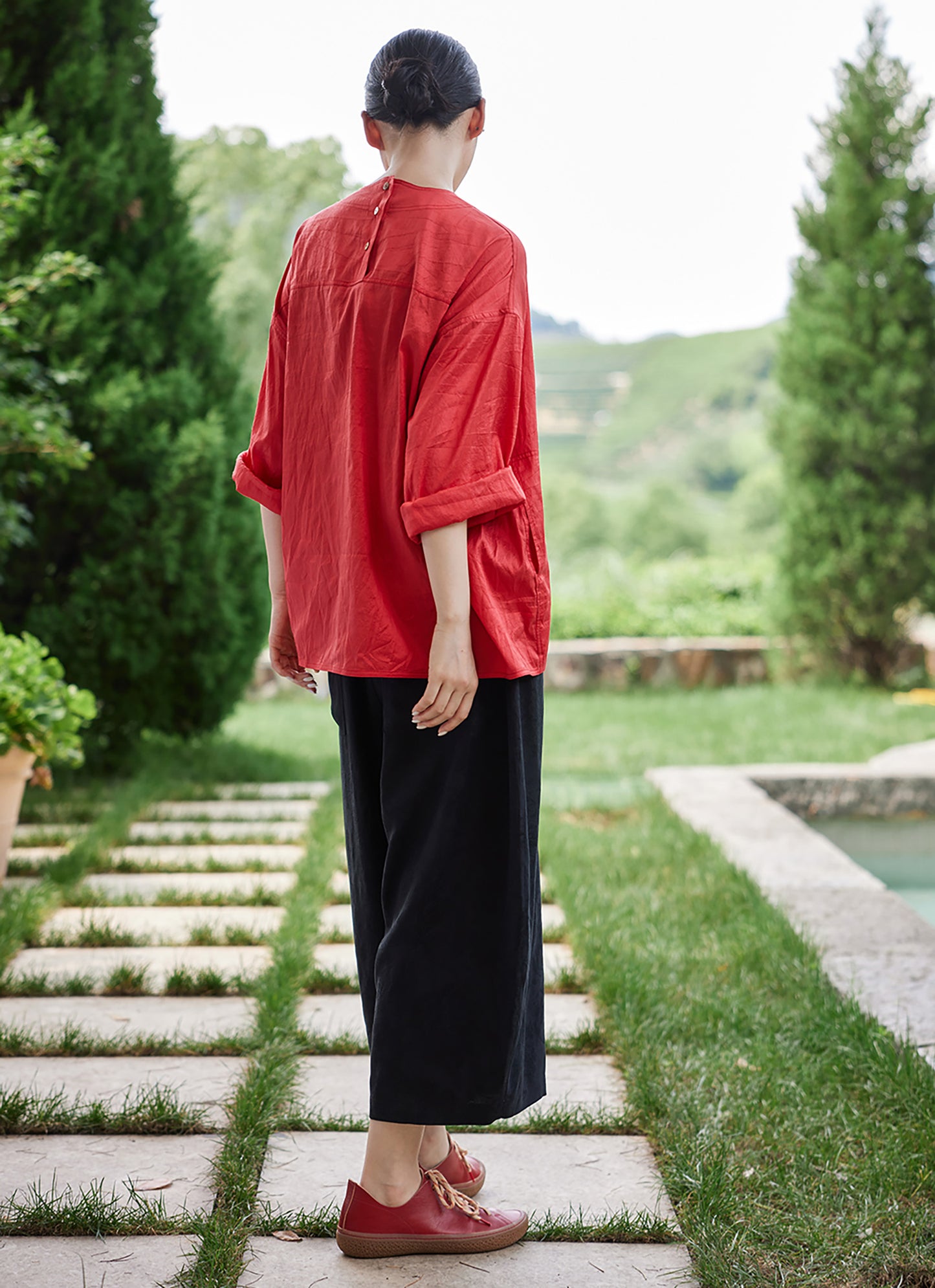 edoa Red Dupioni Silk Shirt 