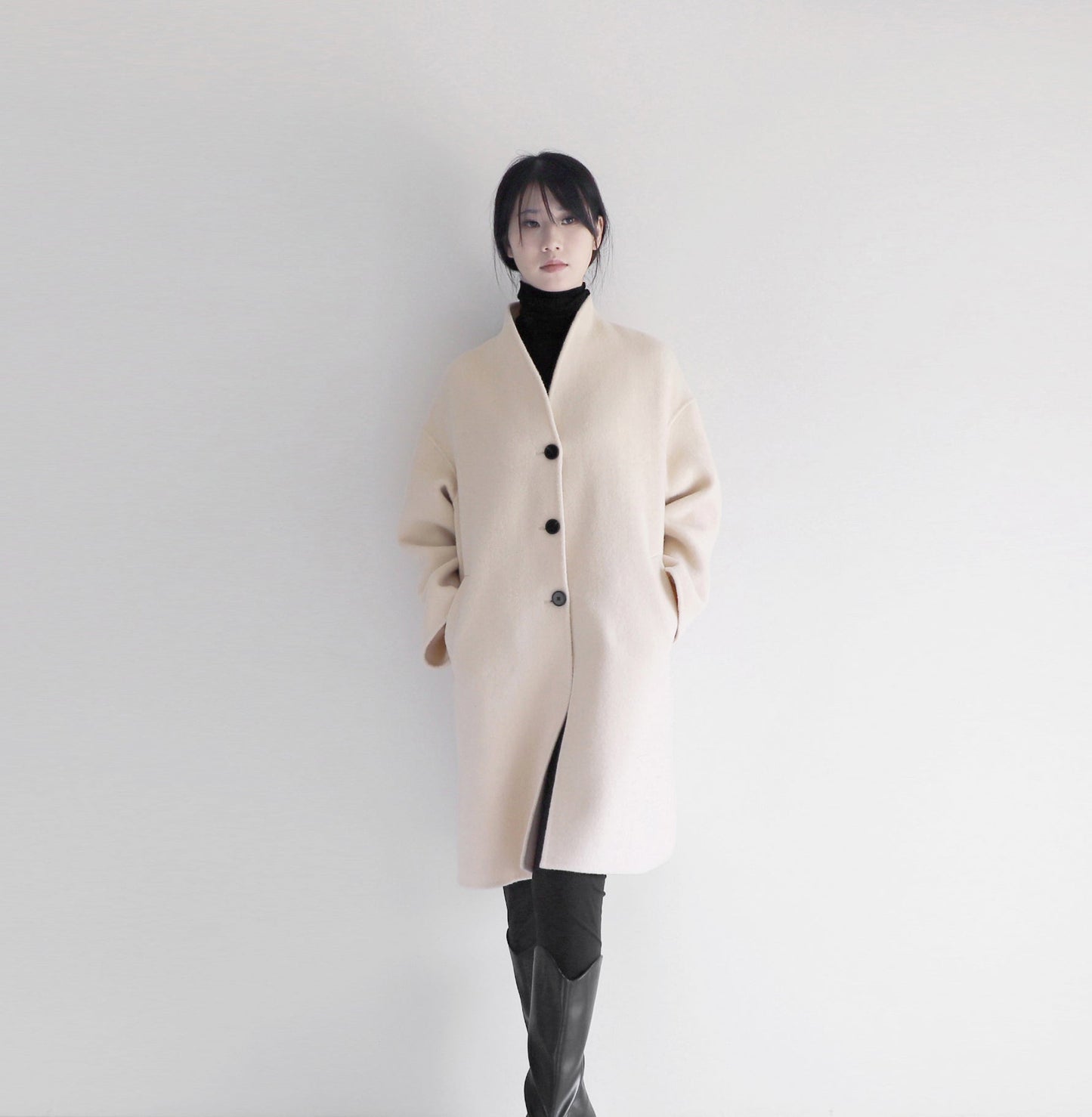 edoa white double faced wool coat