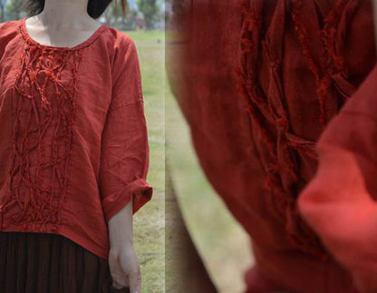 edoa Washed Ramie Blouse with Handmade Decoration