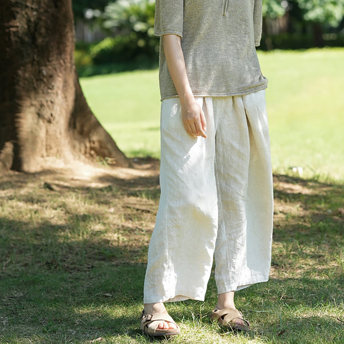 edoa Super Loose Flax Linen Tapered Pants