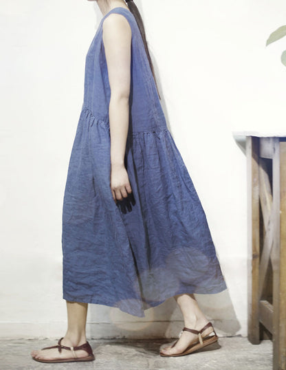 edoa Plus Size Ramie Sleeveless Dress
