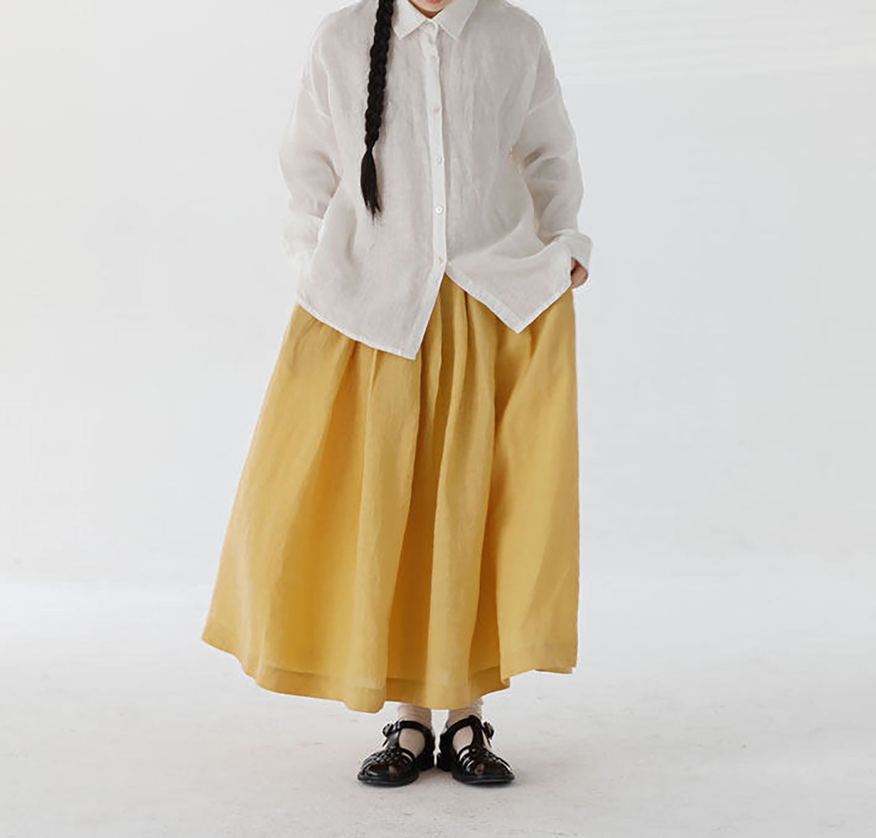 edoa A Line Elastic Waist Linen Skirt
