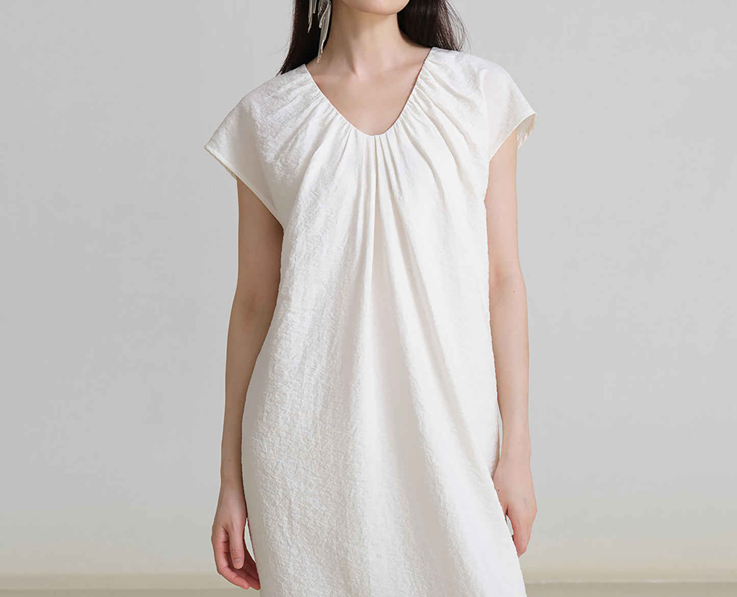 edoa Elegant Silk Gathered Dress 