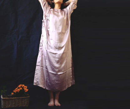 edoa Silk Hammered Satin Cheongsam Dress