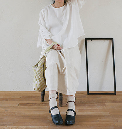 edoa Linen Blouse with Drawstring Sleeves