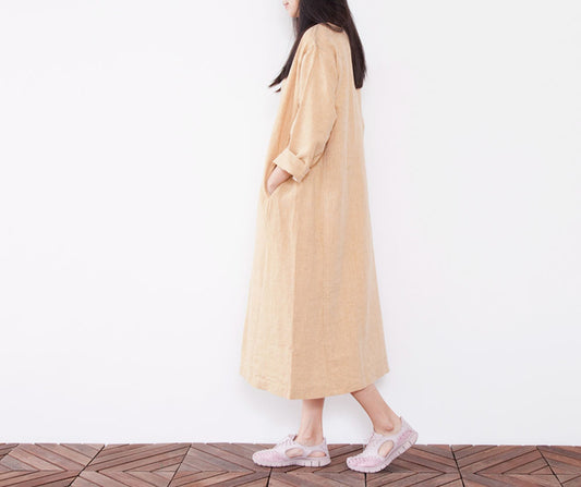 edoa Yarn Dyed French Linen Tunic Dress