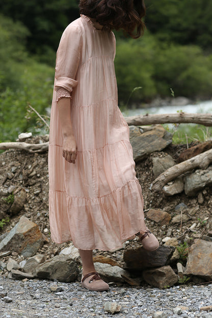 edoa Pink Silk Cotton Blend Prairie Dress