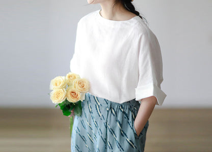 edoa Minimalist White Linen Top