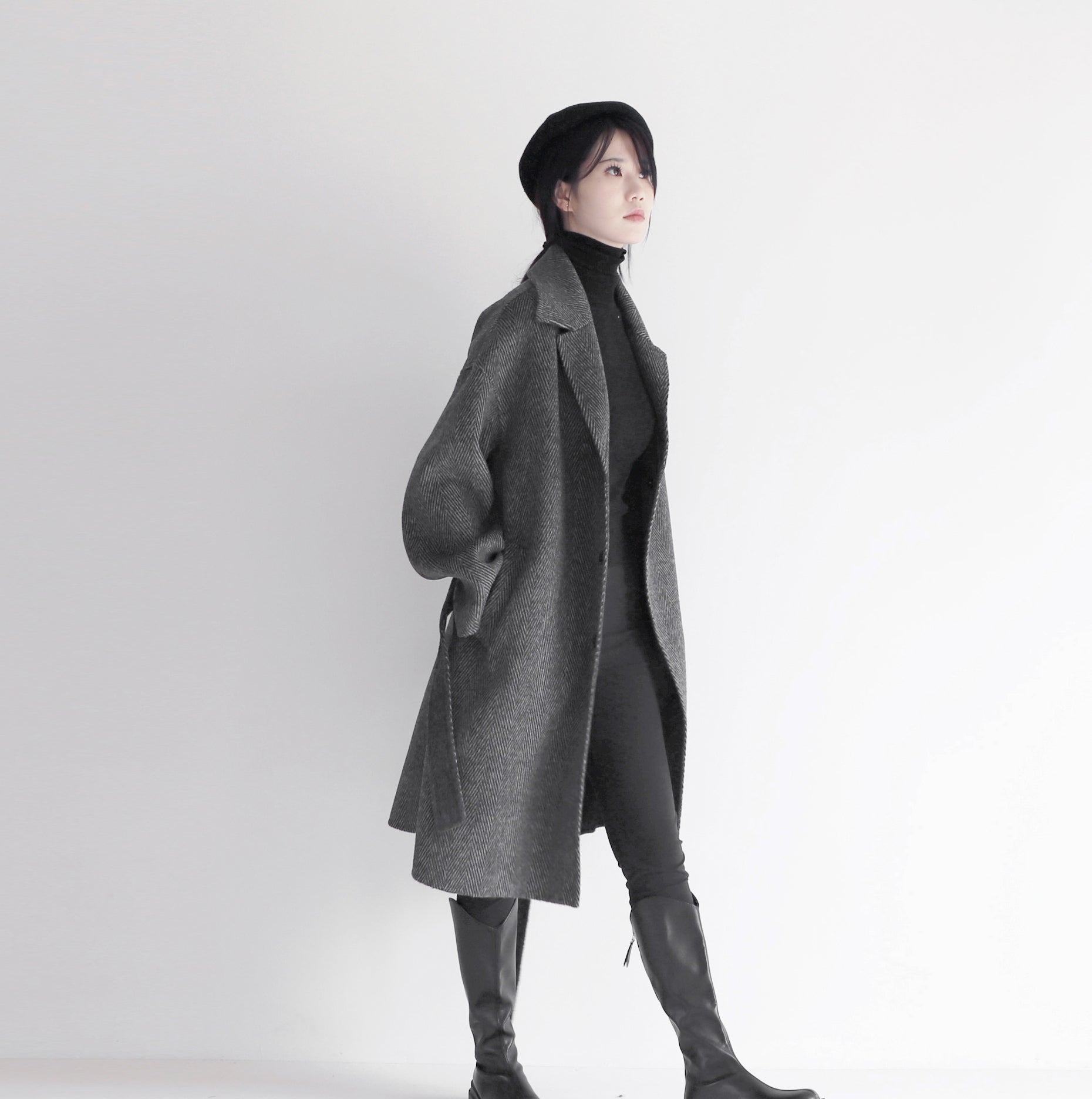 edoa double faced wool alpaca herringbone coat