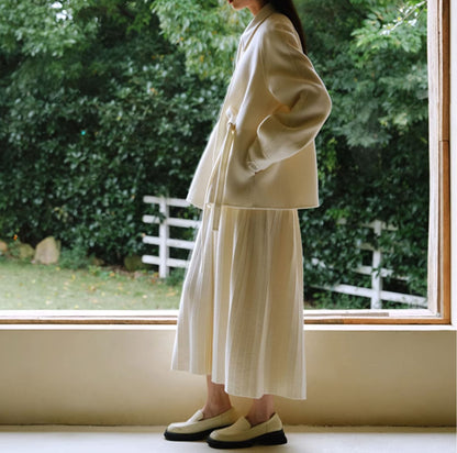 edoa Double Faced Wool Collarless Short Coat