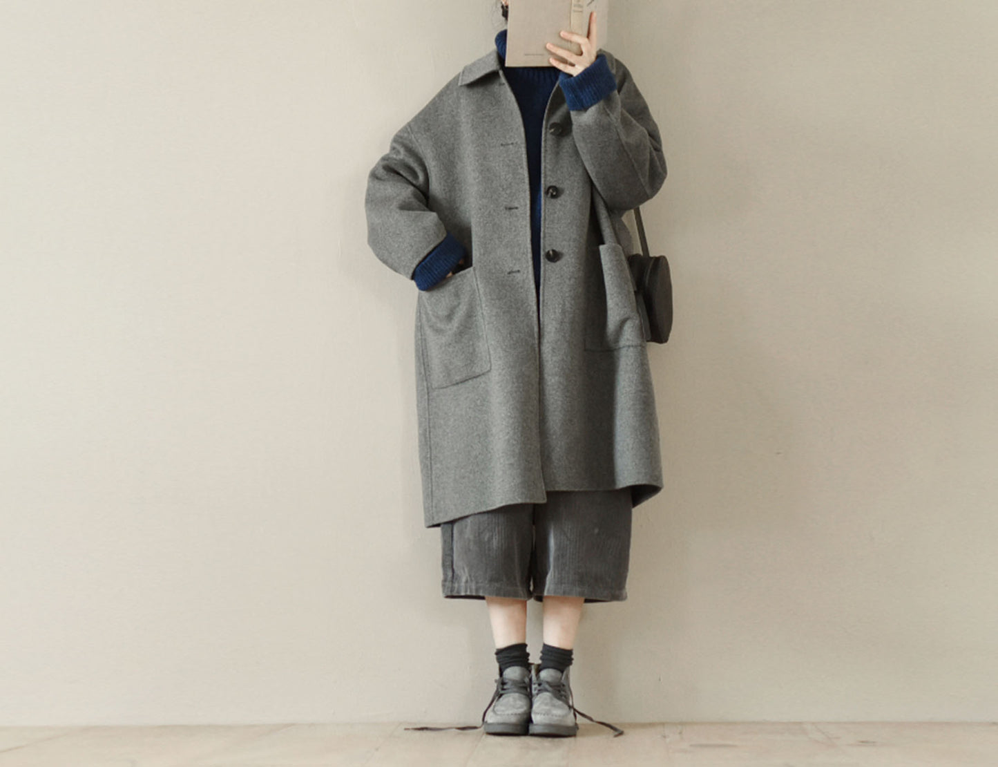 edoa Minimalist Loose Fitting Doubl Face Wool Coat