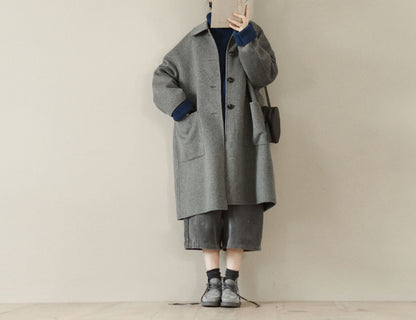 edoa Minimalist Loose Fitting Doubl Face Wool Coat