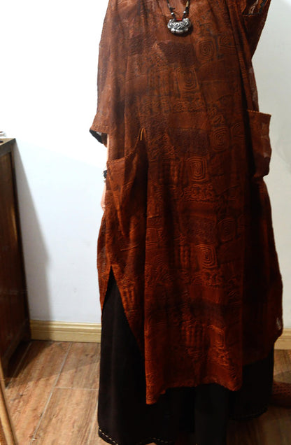 Super Loose Embroidered Mud Silk Chiffon Over Dress dr0134 X286