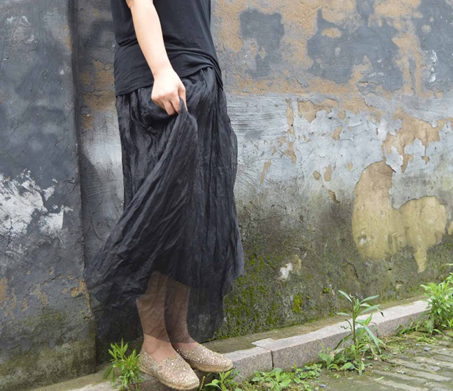 edoa Black Silk Organza Skirt 