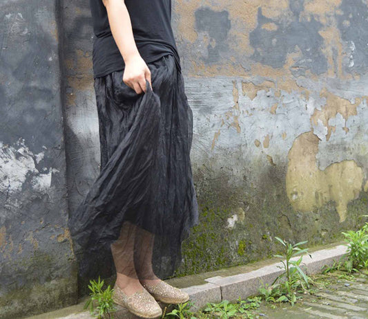 edoa Black Silk Organza Skirt 