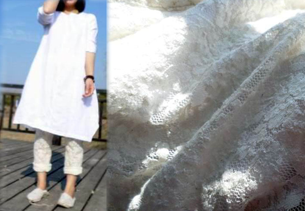 edoa White Floral Lace Pants 