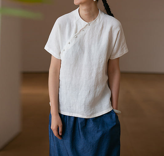 edoa Washed Linen Modified Chinese Blouse