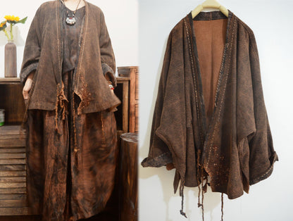 edoa Loose Mud Tussah Silk Jacquard Jacket