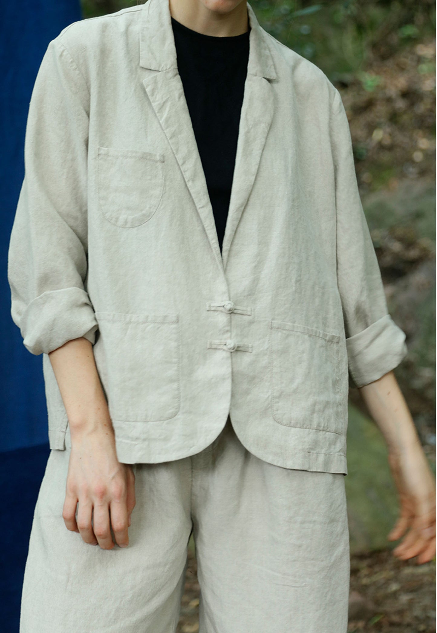 edoa Modified Flax Linen 80s Chinese Blazer