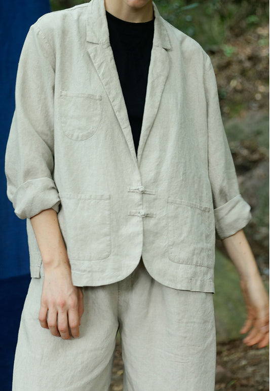 edoa Modified Flax Linen 80s Chinese Blazer