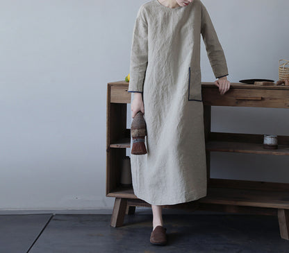 edoa Flax Linen Bracelet Sleeves A-line Dress