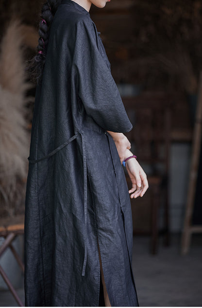 edoa Loose Fitting Cracked Mud Silk Qipao Dress 