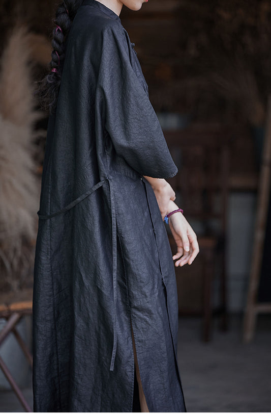 edoa Loose Fitting Cracked Mud Silk Qipao Dress 