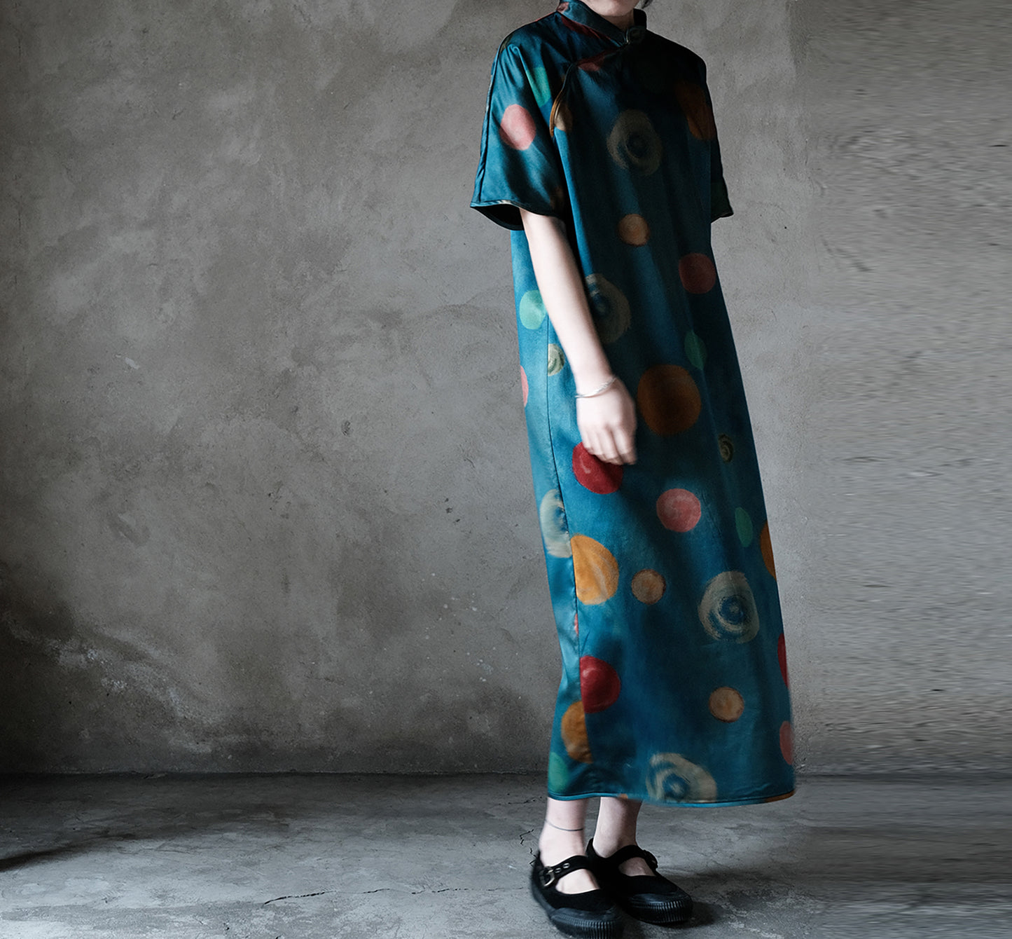 Heavy Weight Printed Charmeuse Mud Silk Satin Modified Qipao Dress