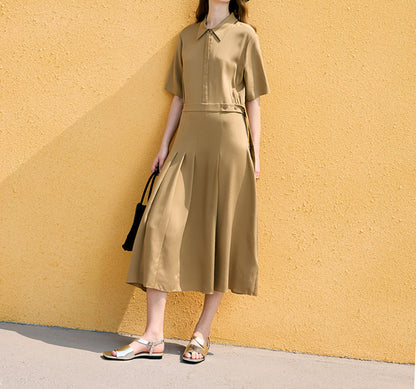 edoa Stretch Silk Crepe de Chine Pleated Dress