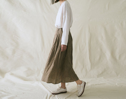edoa Distressed Crinkled PIgment Dyed Linen A-line Pleated Skirt