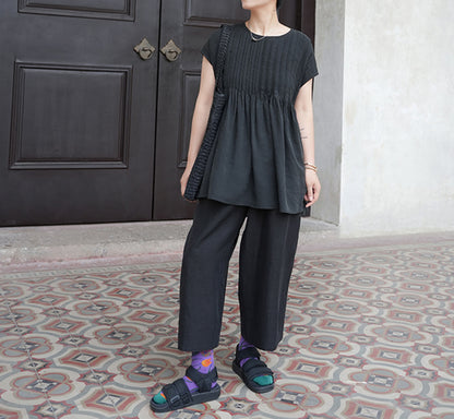 edoa Hand Pintucked Cracked Mud Silk Charmeuse Blouse