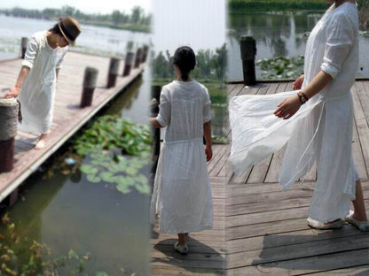 edoa Hand Embroidered Maxi Ramie Dress