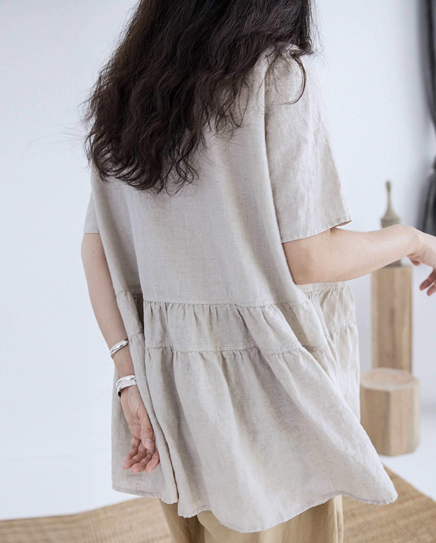 edoa Washed Linen Peplum Shirt