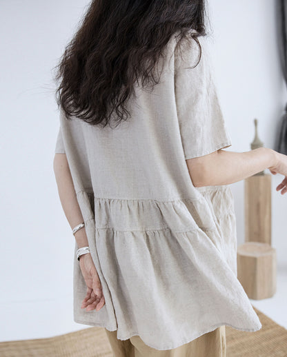 edoa Washed Linen Peplum Shirt