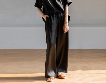 edoa Loose Fitting Mud Silk Crepe Satin Wide-leg Pants 