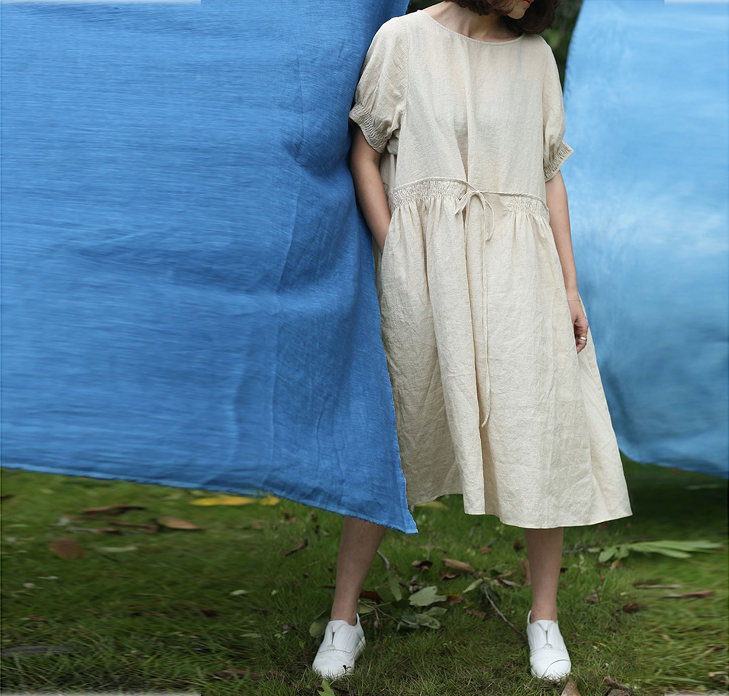 edoa French Linen Empire Style Dress 