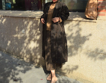 edoa Cracked Mud Silk Shawl Collar Duster Coat 