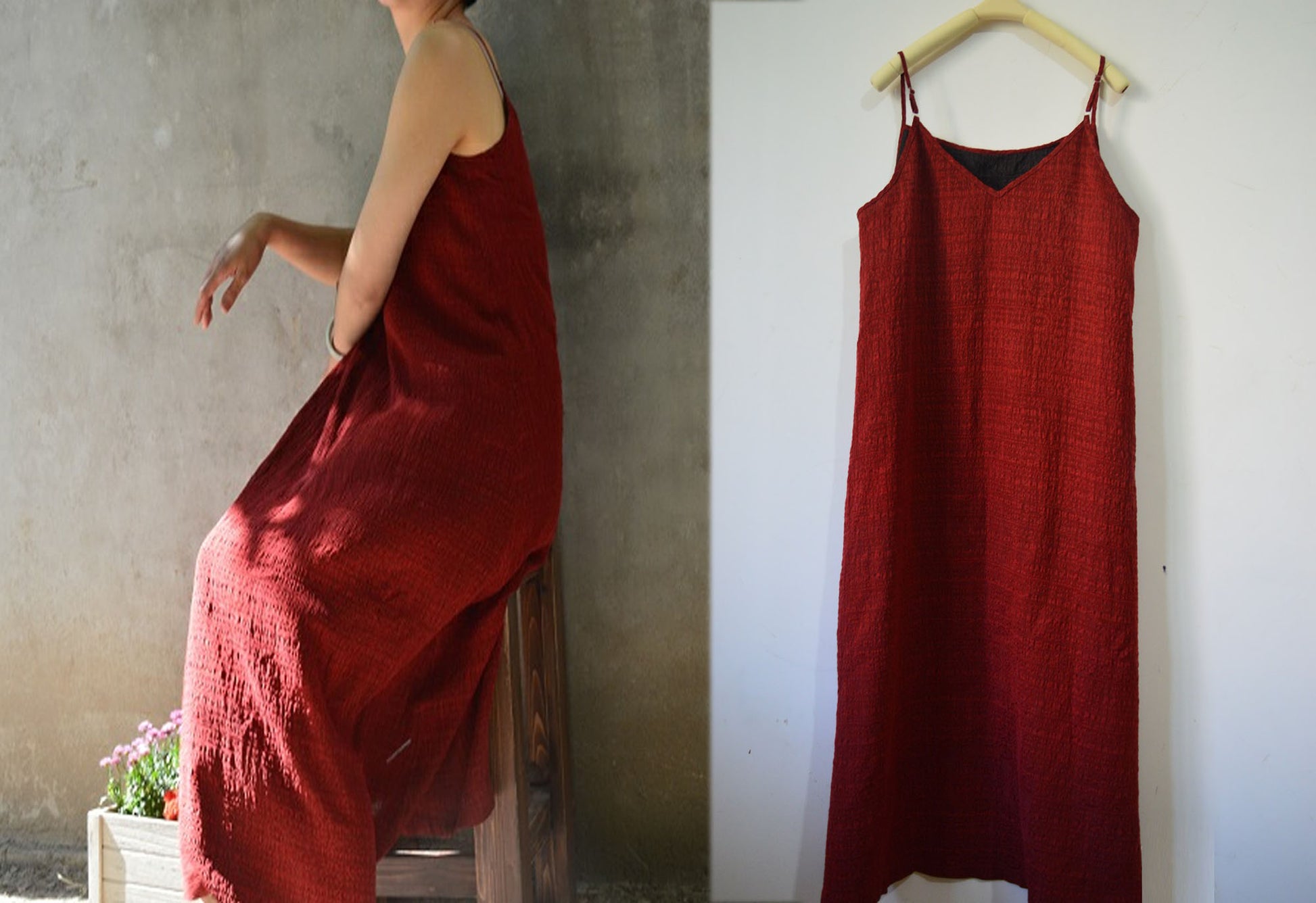edoa Reversible Mud Silk Jacquard Camisole Dress