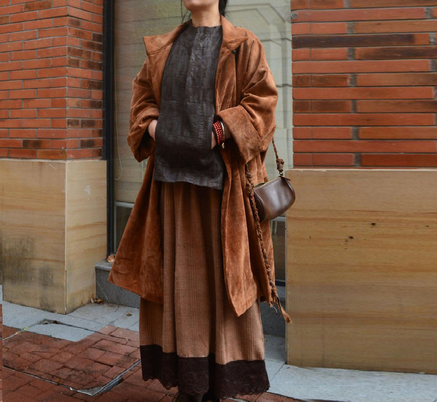 edoa Mud Tussah Silk Corduroy Long Coat 