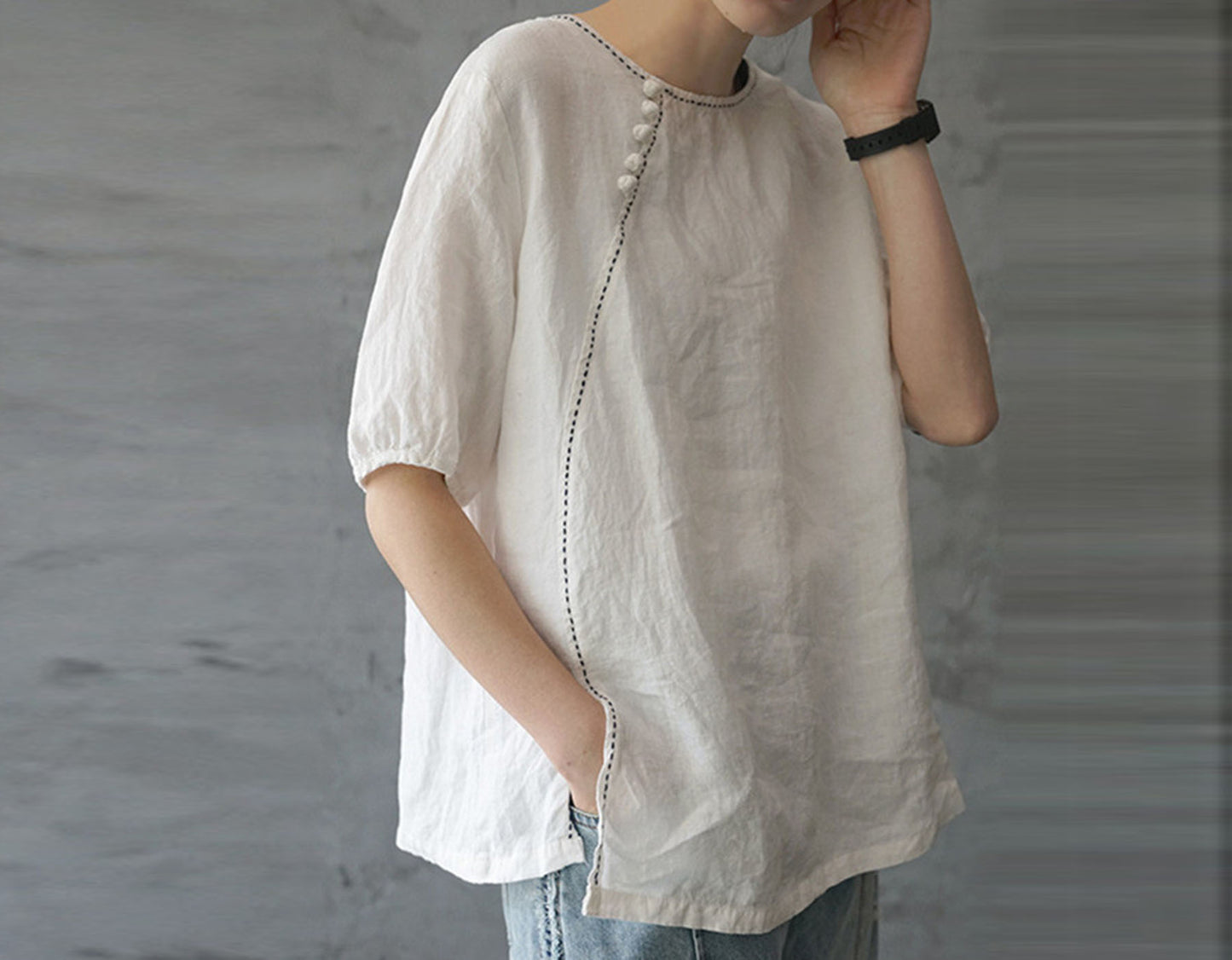 edoa White Linen Blouse