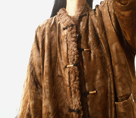 edoa Oversized Mud Silk Jacquard Chinese Padded Coat