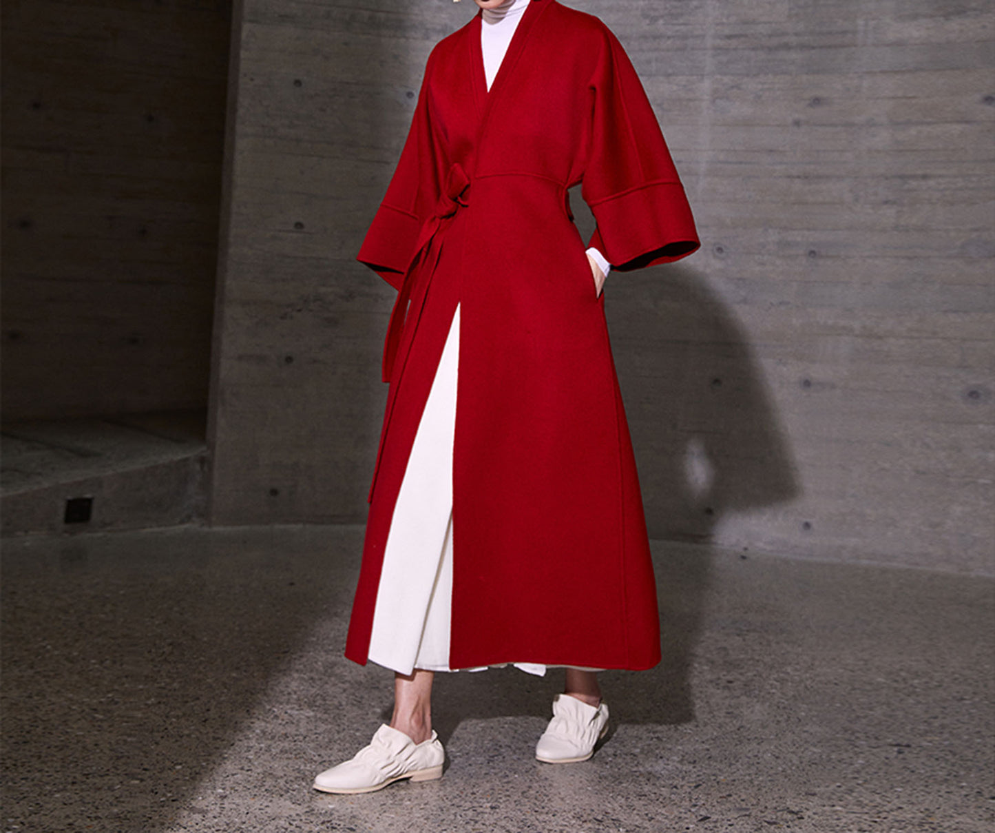 edoa Double Faced Wool Tie Coat 