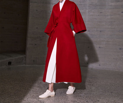 edoa Double Faced Wool Tie Coat 
