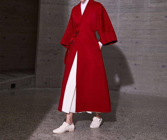 edoa Double Faced Wool Tie Coat 