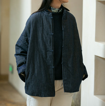 edoa Chinese Cheongsam Padded Denim Jacket