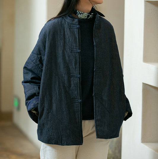 edoa Chinese Cheongsam Padded Denim Jacket