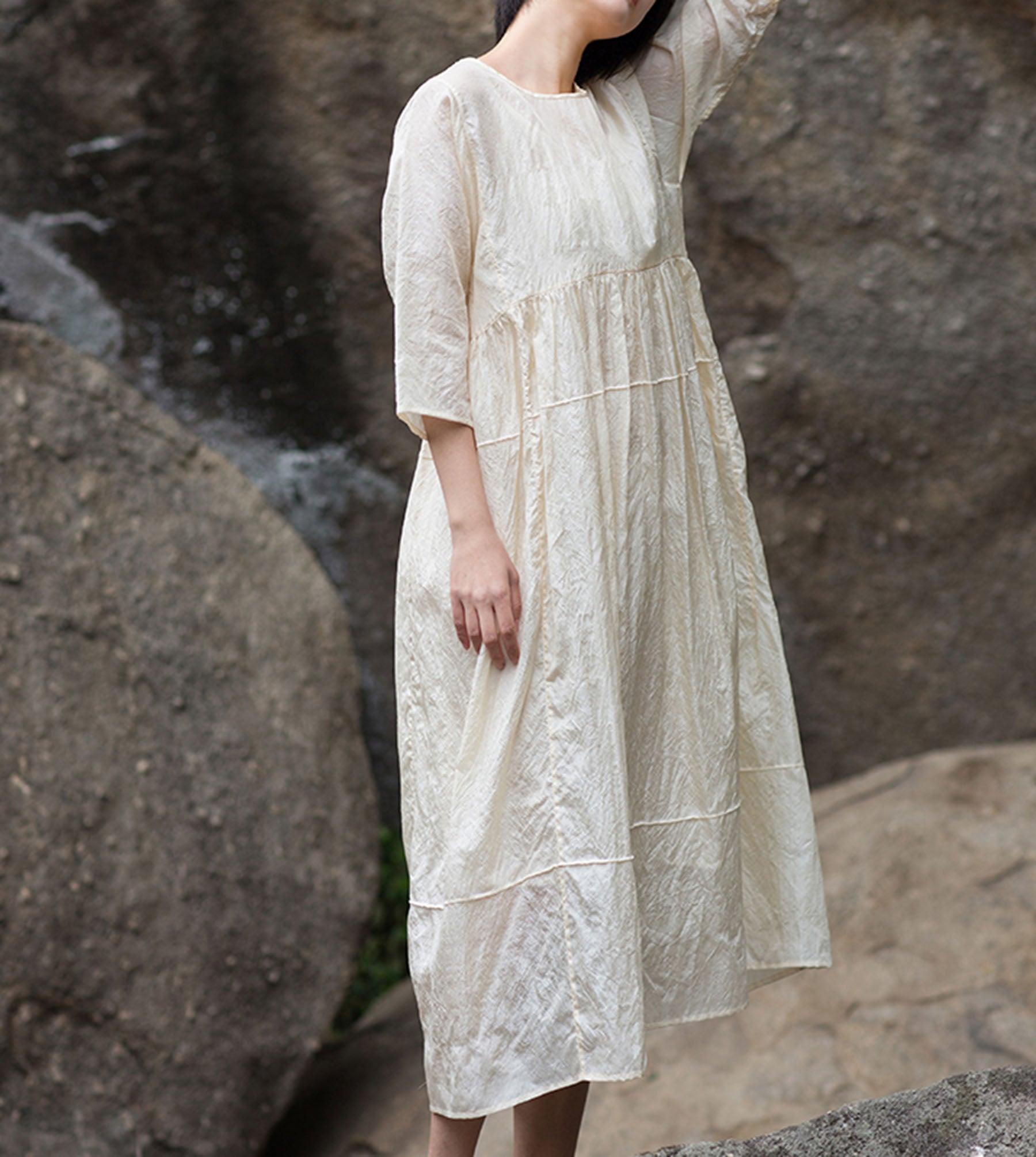 edoa Tussah Silk High Waist Dress