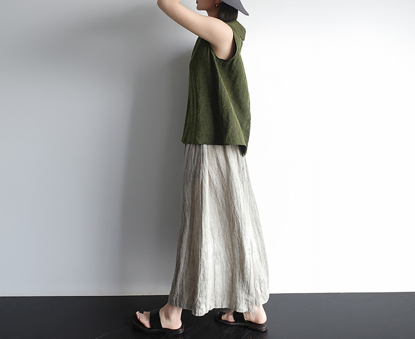 edoa Modenized Green Cracked Mud Silk Trapeze Tank Top
