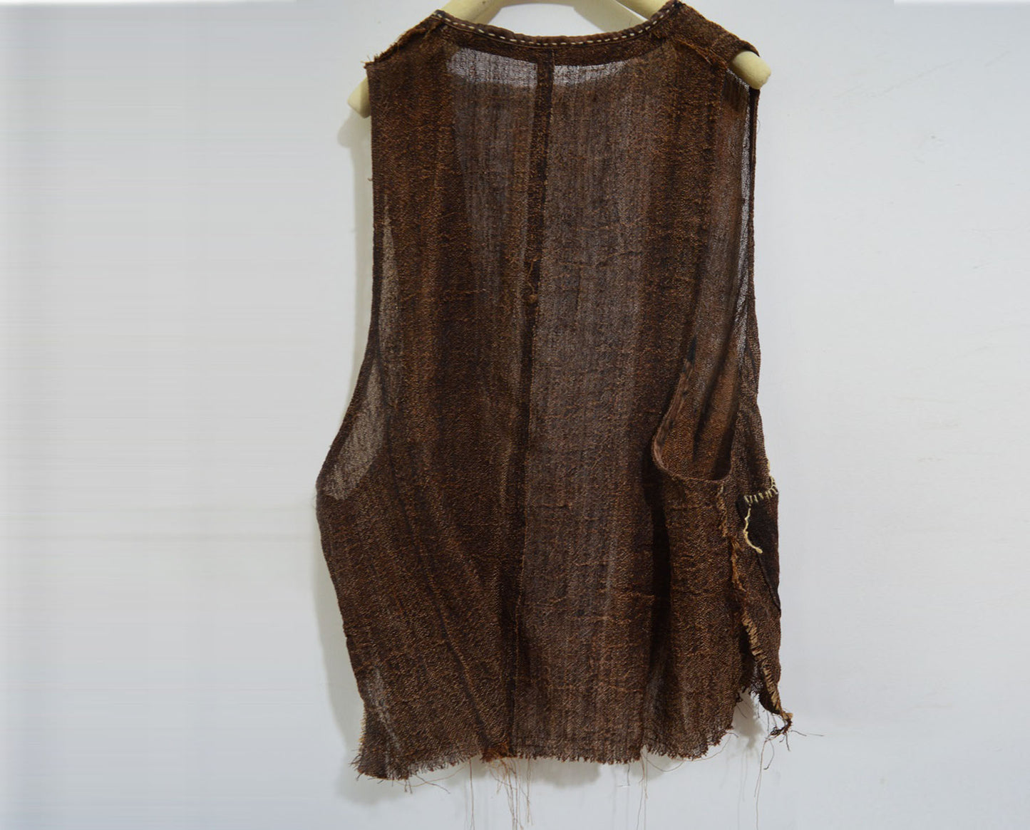 Loose Fitting Plant Dyed Hand Woven Linen Vest to0026 A857